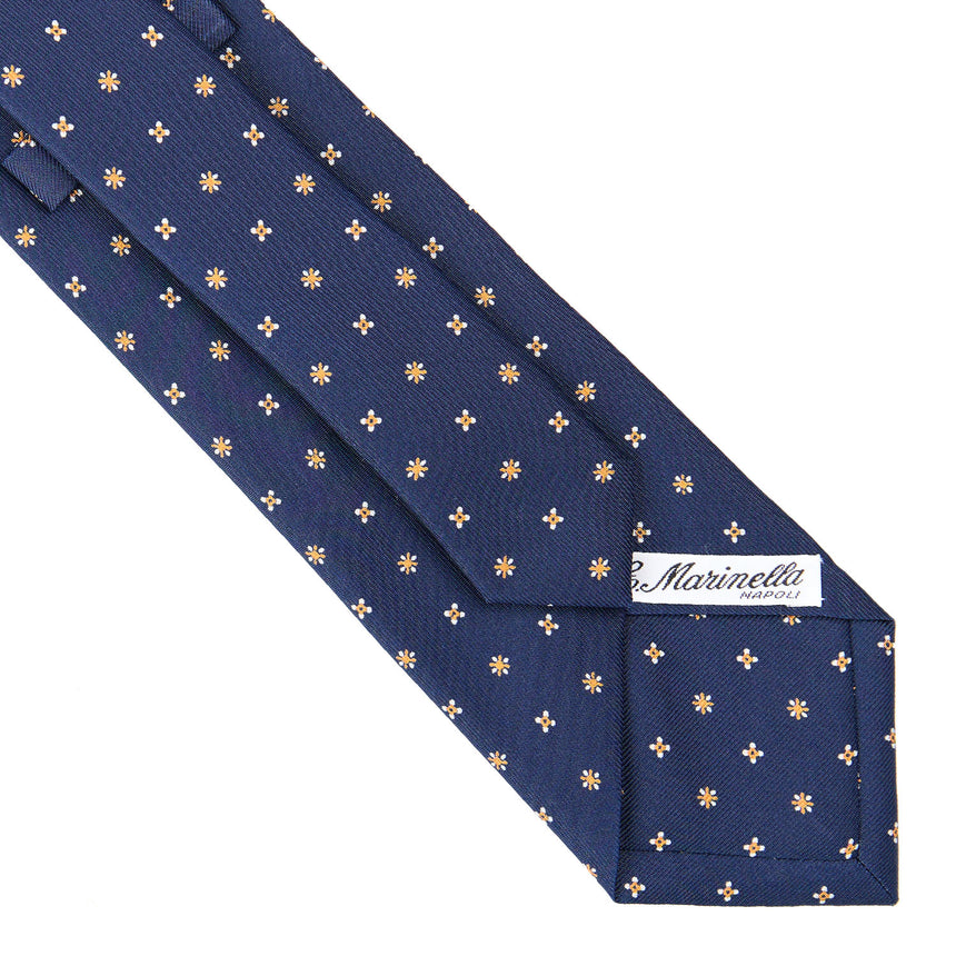 CRAVATTA SARTORIALE IN SETA STAMPATA BLU SCURO