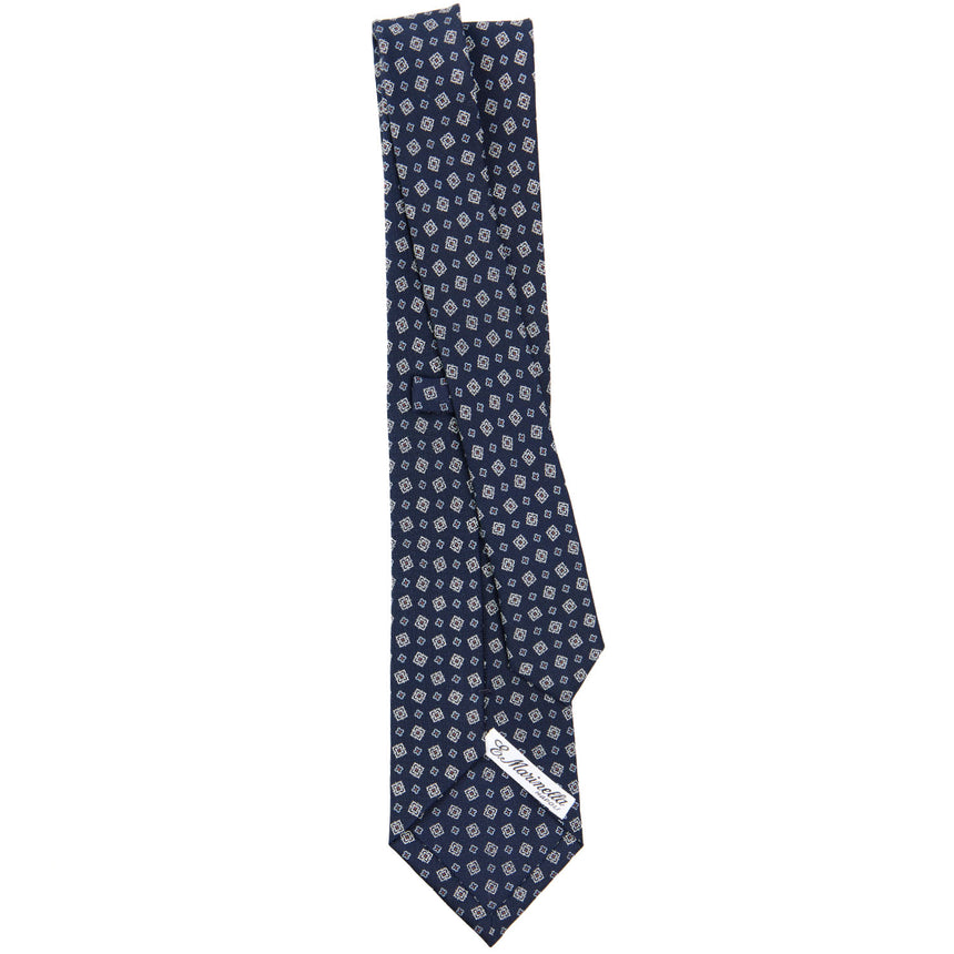 CRAVATTA SARTORIALE IN SETA STAMPATA BLU SCURO