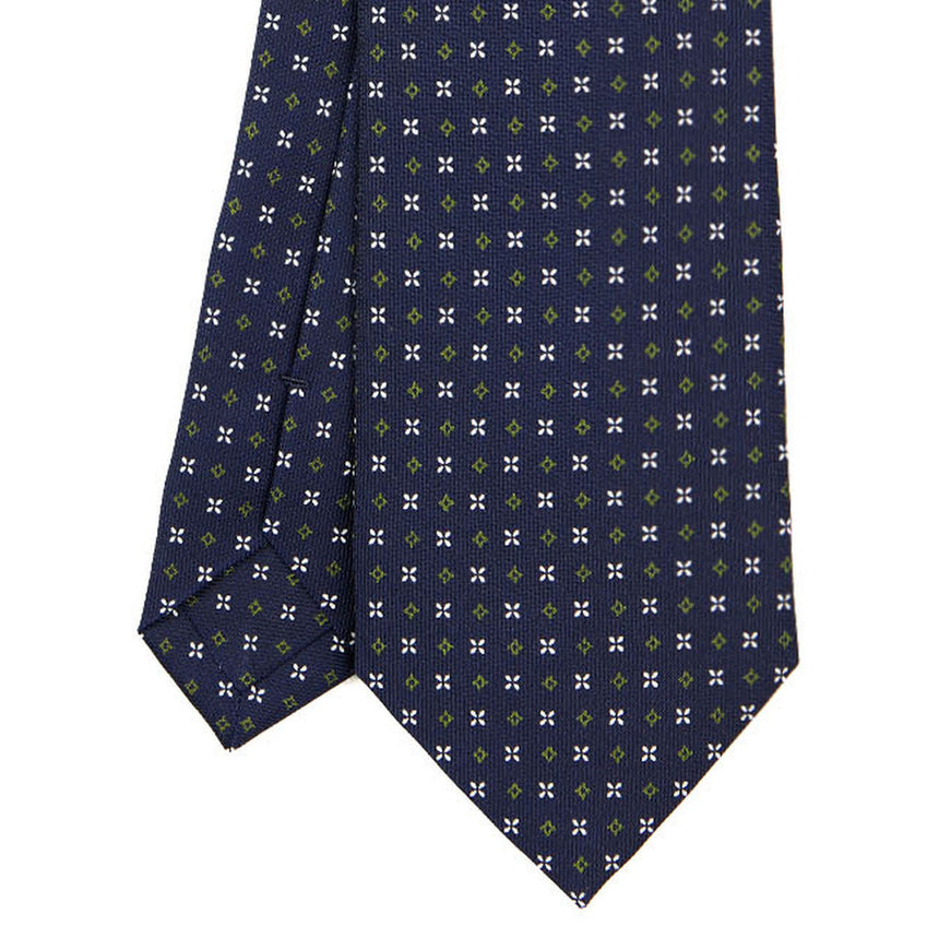 CRAVATTA SARTORIALE IN SETA STAMPATA BLU SCURO