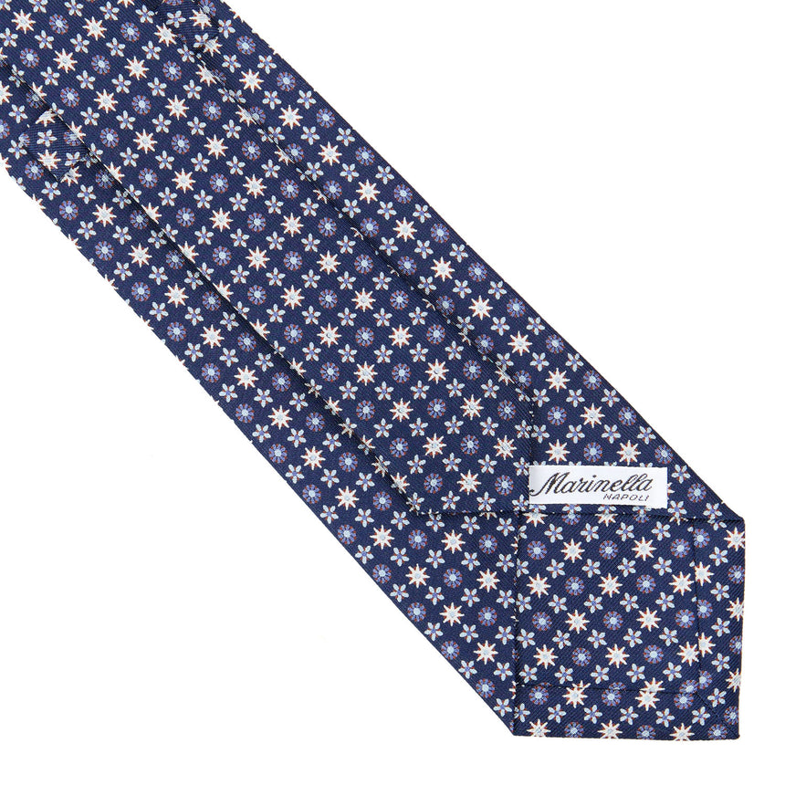CRAVATTA SARTORIALE IN SETA STAMPATA BLU SCURO