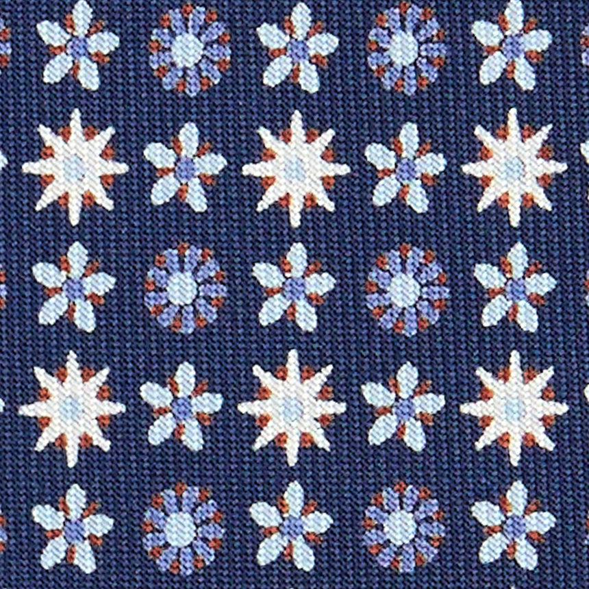 CRAVATTA SARTORIALE IN SETA STAMPATA BLU SCURO
