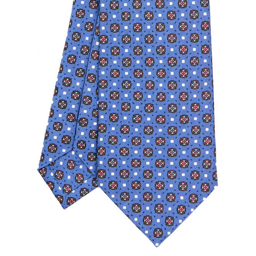 CRAVATTA SARTORIALE IN SETA STAMPATA AZZURRO POLVERE