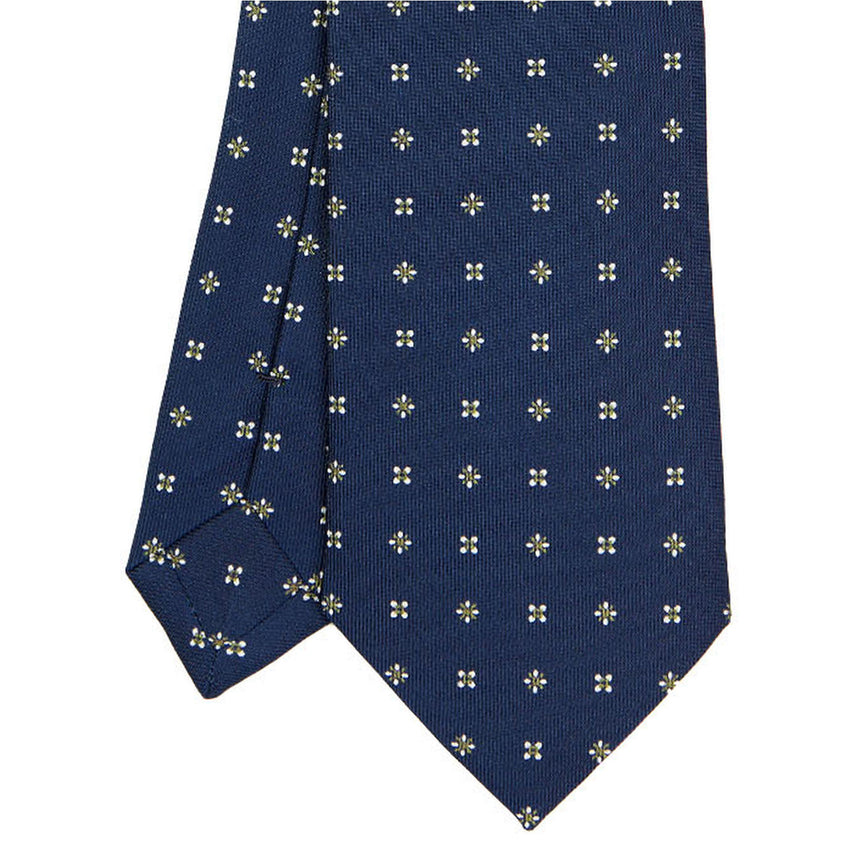 CRAVATTA SARTORIALE IN SETA STAMPATA BLU SCURO