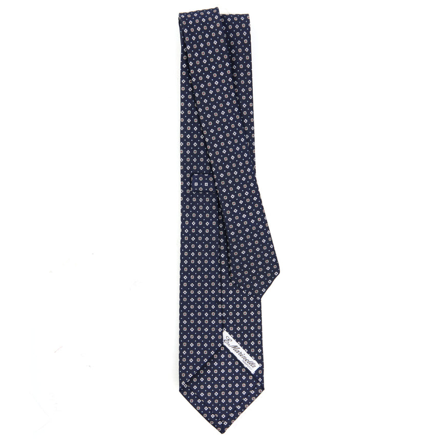 CRAVATTA SARTORIALE IN SETA STAMPATA BLU SCURO
