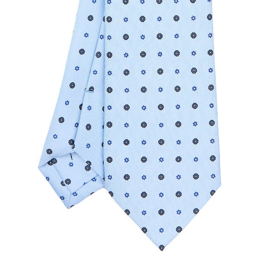 CRAVATTA SARTORIALE IN SETA STAMPATA AZZURRA