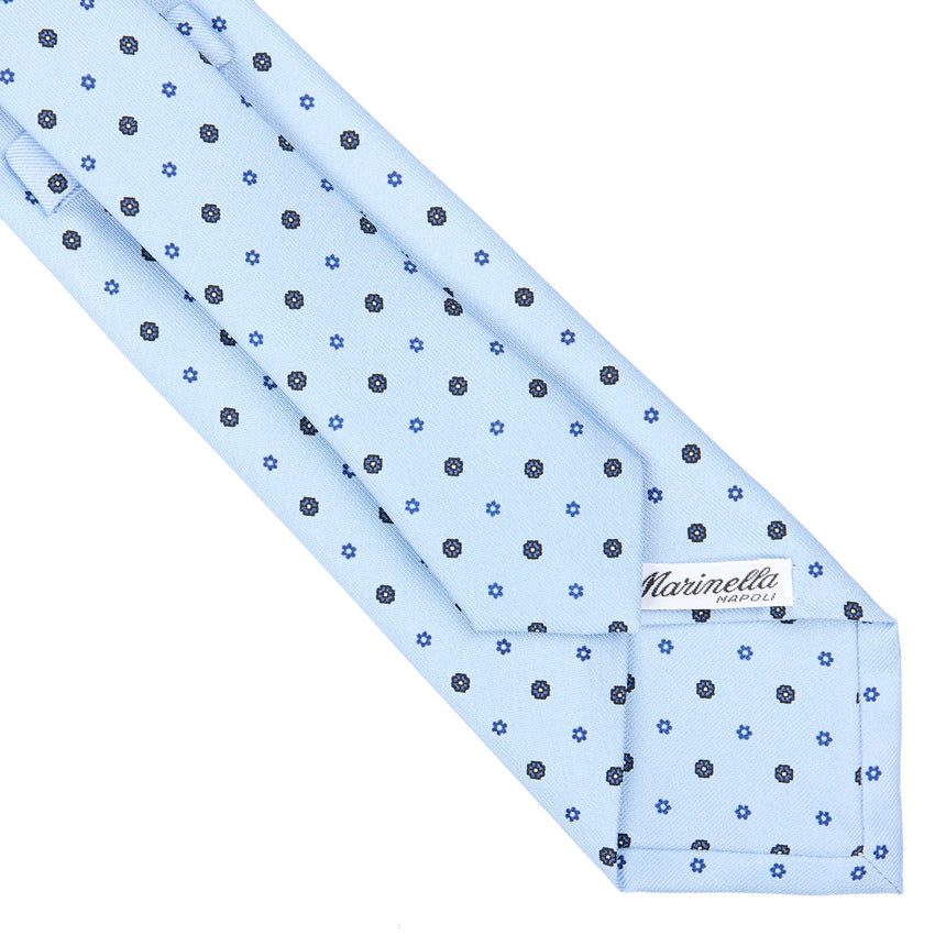 CRAVATTA SARTORIALE IN SETA STAMPATA AZZURRA