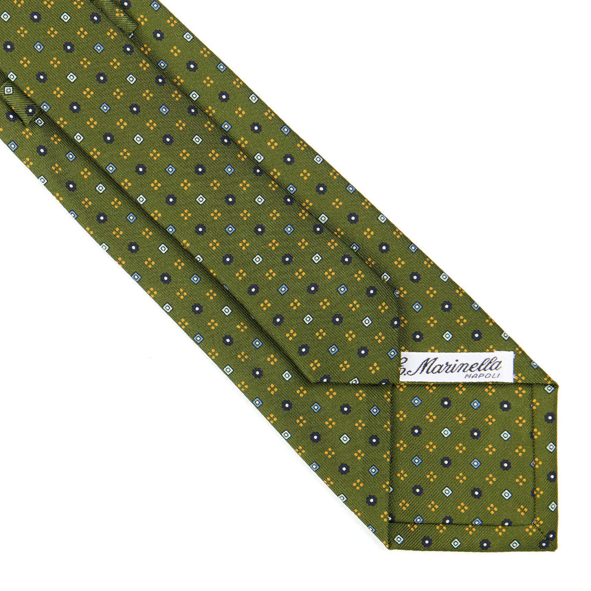 CRAVATTA SARTORIALE IN SETA STAMPATA VERDE OLIVA