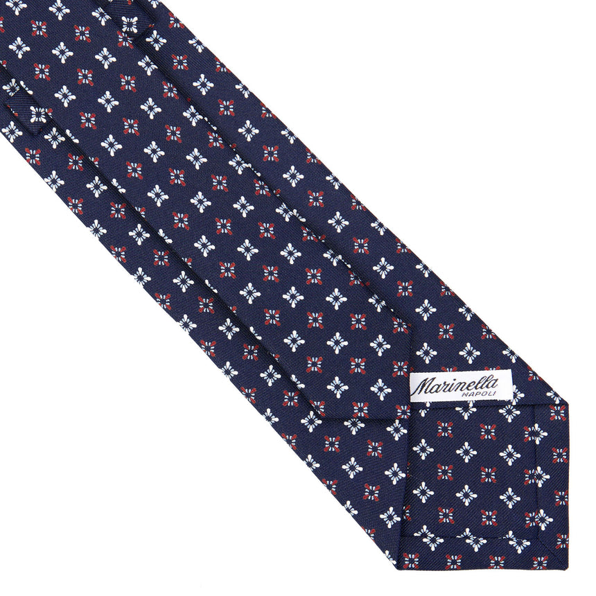 CRAVATTA SARTORIALE IN SETA STAMPATA BLU SCURO