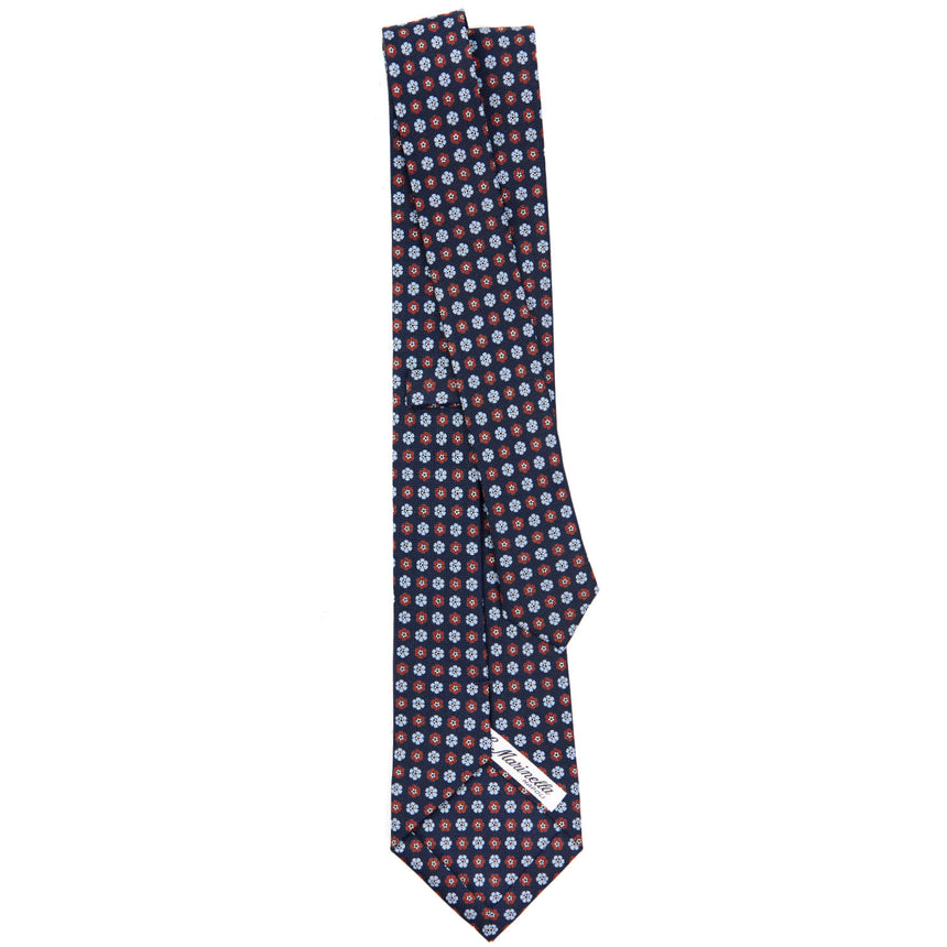 CRAVATTA SARTORIALE IN SETA STAMPATA BLU SCURO