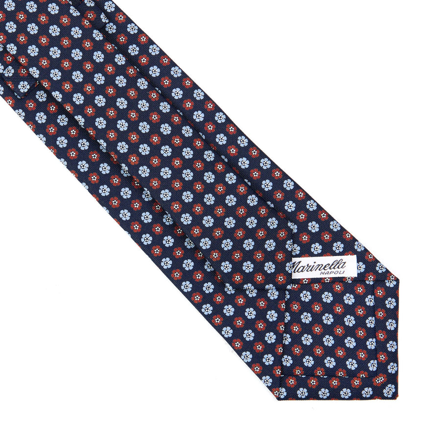 CRAVATTA SARTORIALE IN SETA STAMPATA BLU SCURO