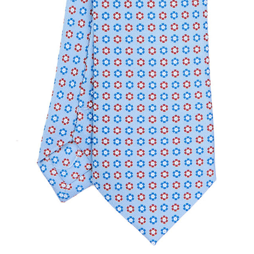 CRAVATTA SARTORIALE IN SETA STAMPATA AZZURRA