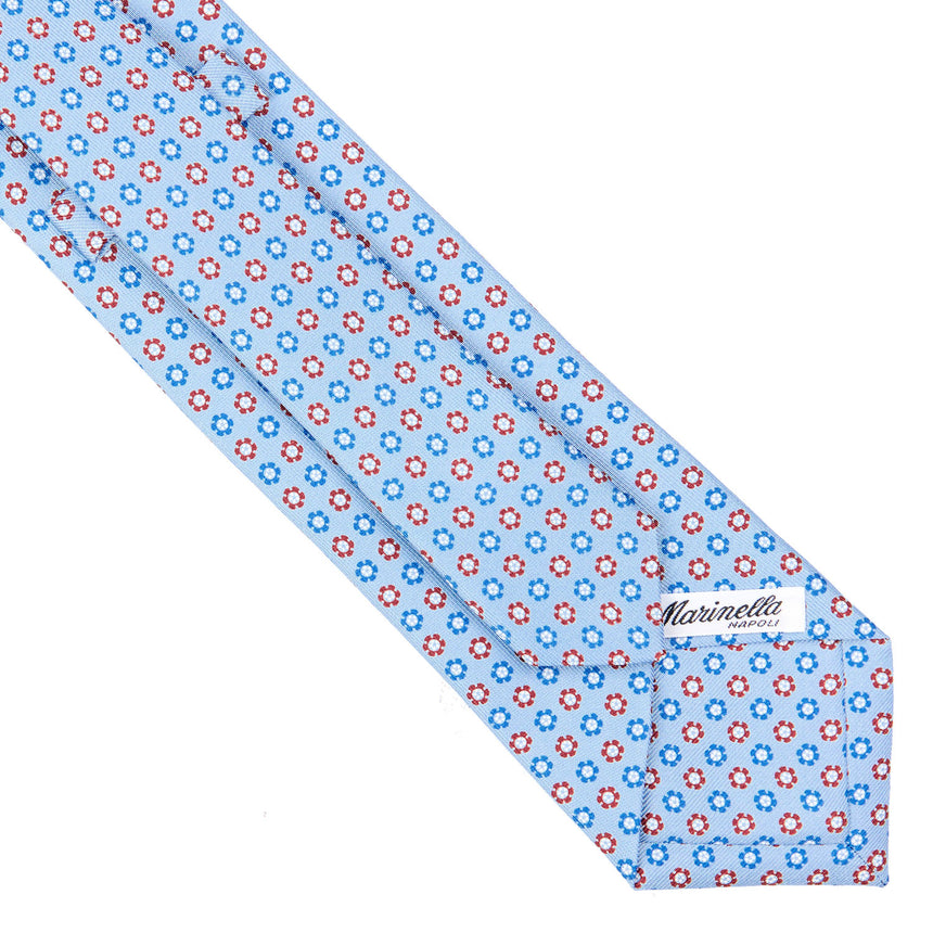 CRAVATTA SARTORIALE IN SETA STAMPATA AZZURRA