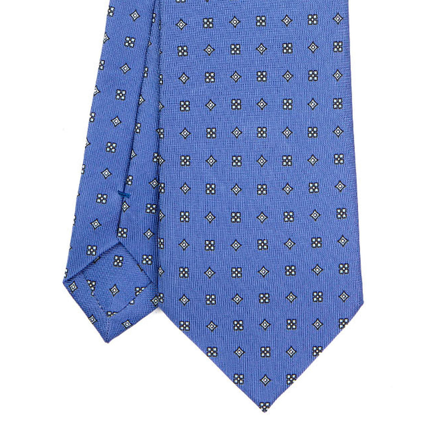 CRAVATTA SARTORIALE IN SETA STAMPATA AZZURRO POLVERE