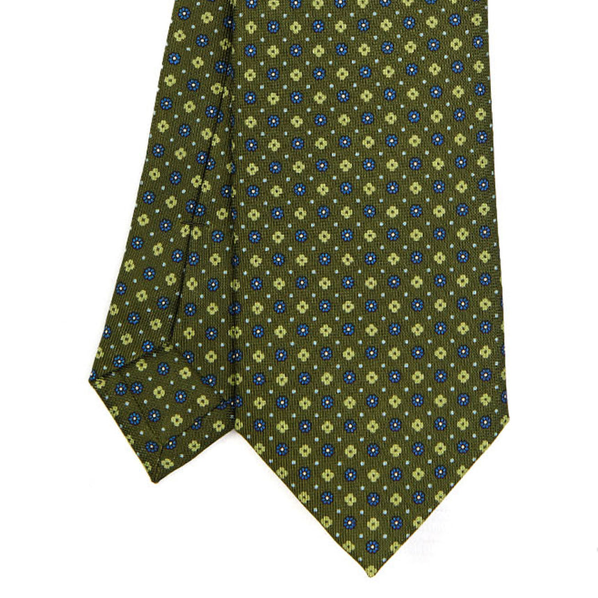 CRAVATTA SARTORIALE IN SETA STAMPATA VERDE OLIVA