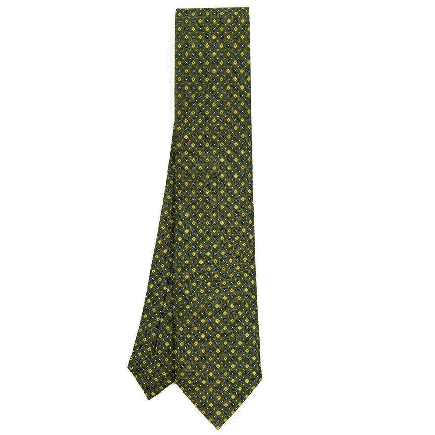 CRAVATTA SARTORIALE IN SETA STAMPATA VERDE OLIVA