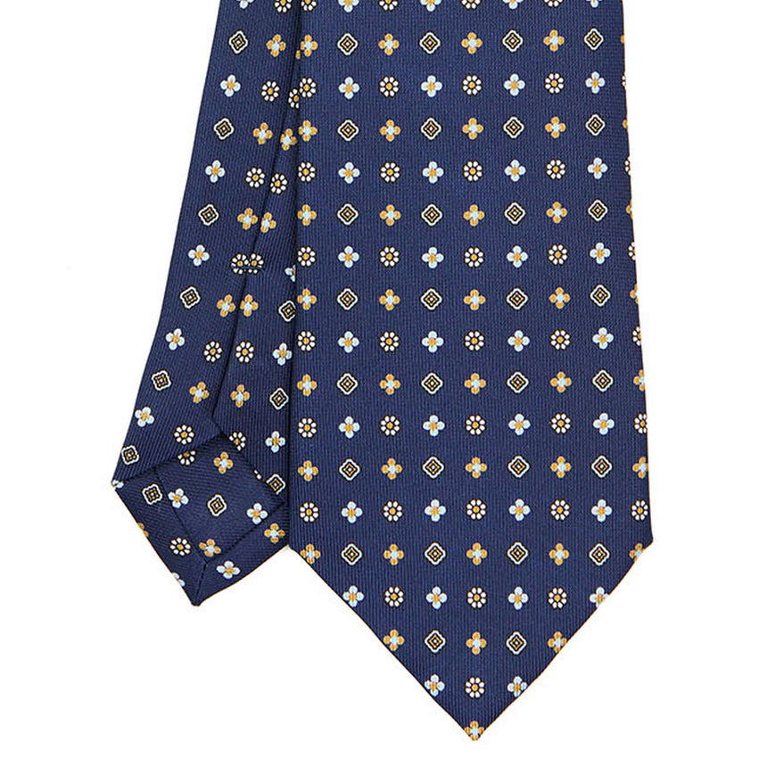CRAVATTA SARTORIALE IN SETA STAMPATA BLU SCURO