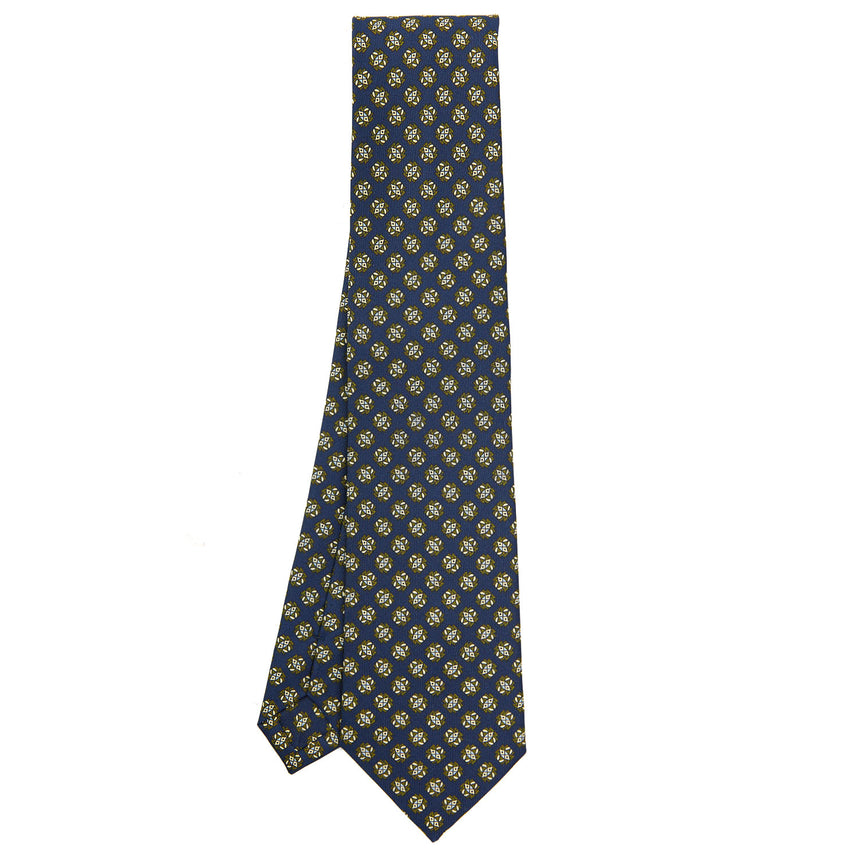 CRAVATTA SARTORIALE IN SETA STAMPATA BLU SCURO
