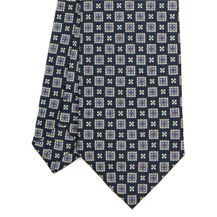 CRAVATTA SARTORIALE IN SETA STAMPATA BLU SCURO