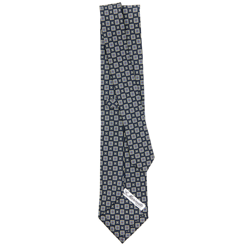 CRAVATTA SARTORIALE IN SETA STAMPATA BLU SCURO