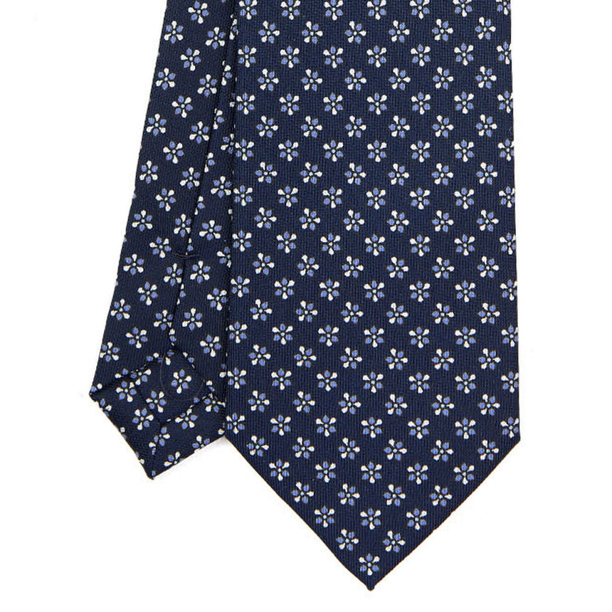 CRAVATTA SARTORIALE IN SETA STAMPATA BLU SCURO