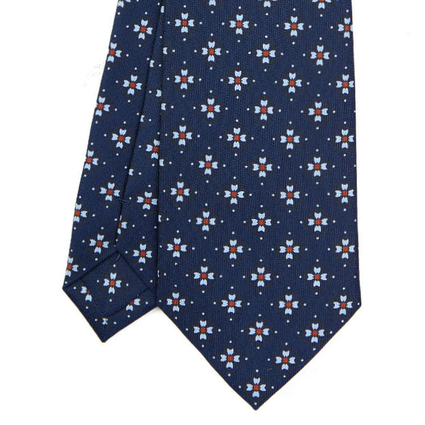 CRAVATTA SARTORIALE IN SETA STAMPATA BLU SCURO