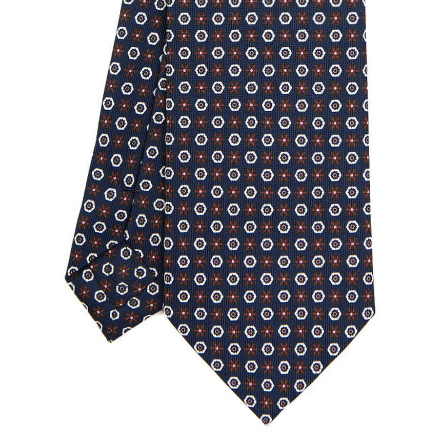CRAVATTA SARTORIALE IN SETA STAMPATA BLU SCURO