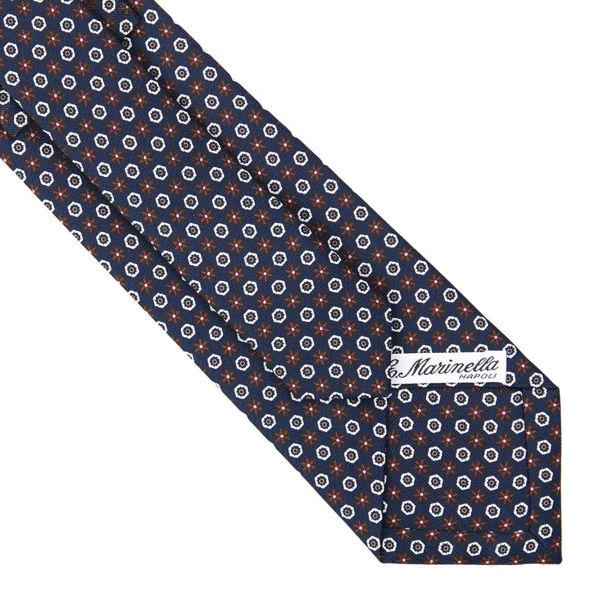 CRAVATTA SARTORIALE IN SETA STAMPATA BLU SCURO