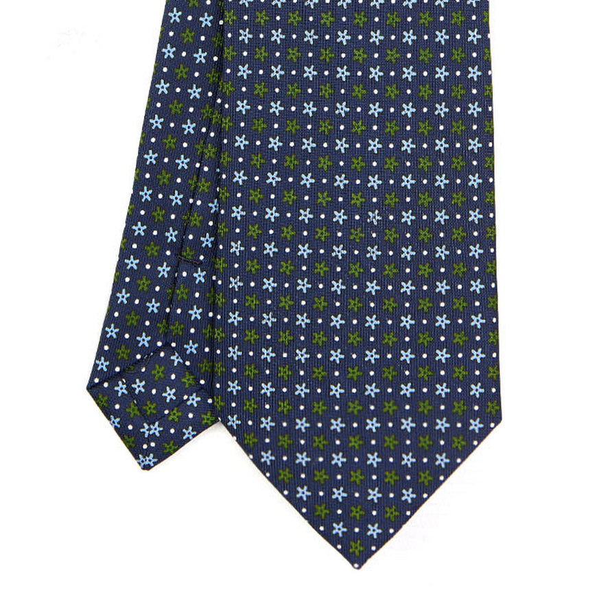 CRAVATTA SARTORIALE IN SETA STAMPATA BLU SCURO
