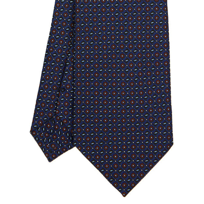 CRAVATTA SARTORIALE IN SETA STAMPATA BLU