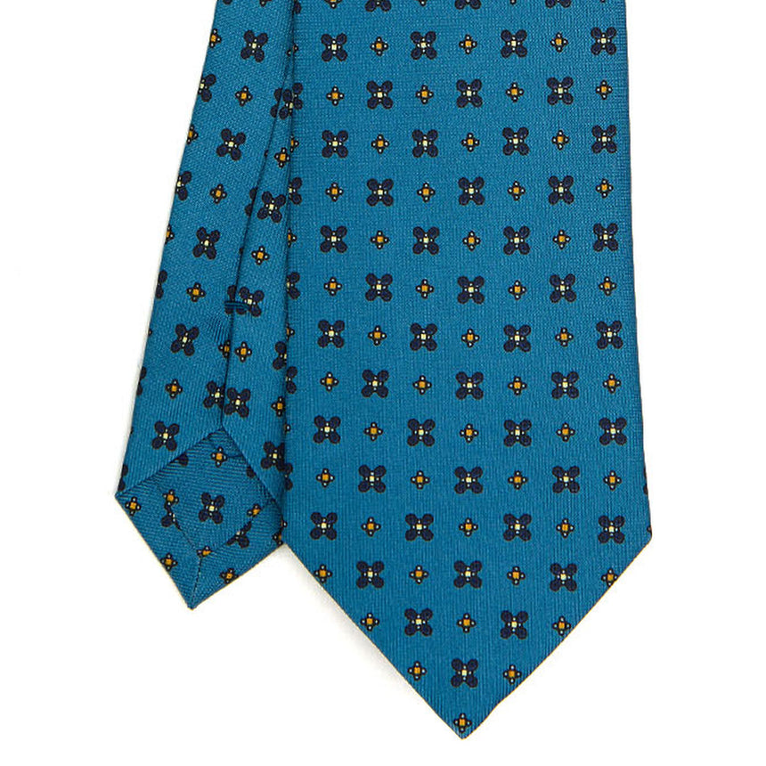 CRAVATTA SARTORIALE IN SETA STAMPATA BLU MEDIO