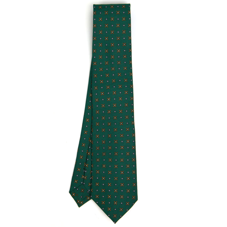 CRAVATTA SARTORIALE IN SETA STAMPATA VERDE SCURO
