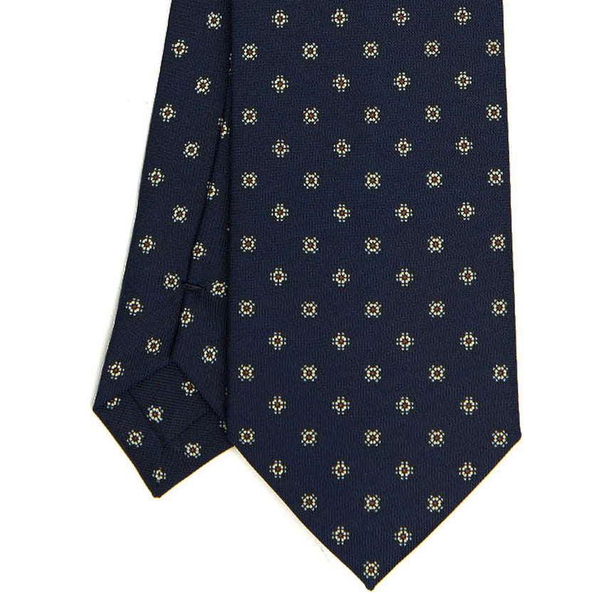 CRAVATTA SARTORIALE IN SETA STAMPATA BLU SCURO