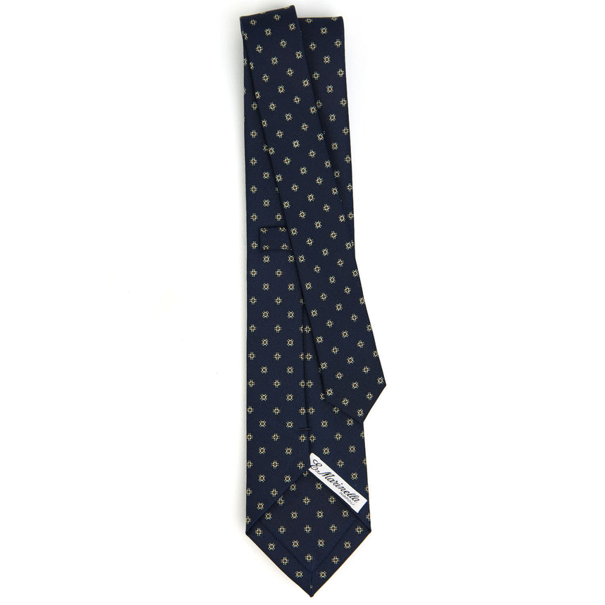 CRAVATTA SARTORIALE IN SETA STAMPATA BLU SCURO