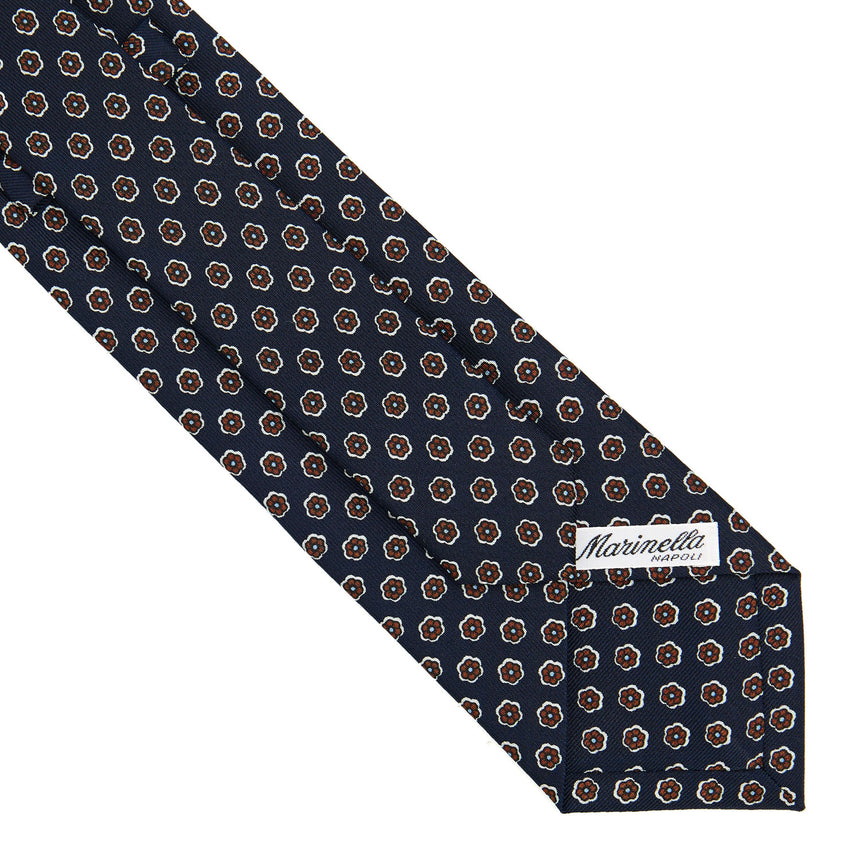 CRAVATTA SARTORIALE IN SETA STAMPATA BLU SCURO