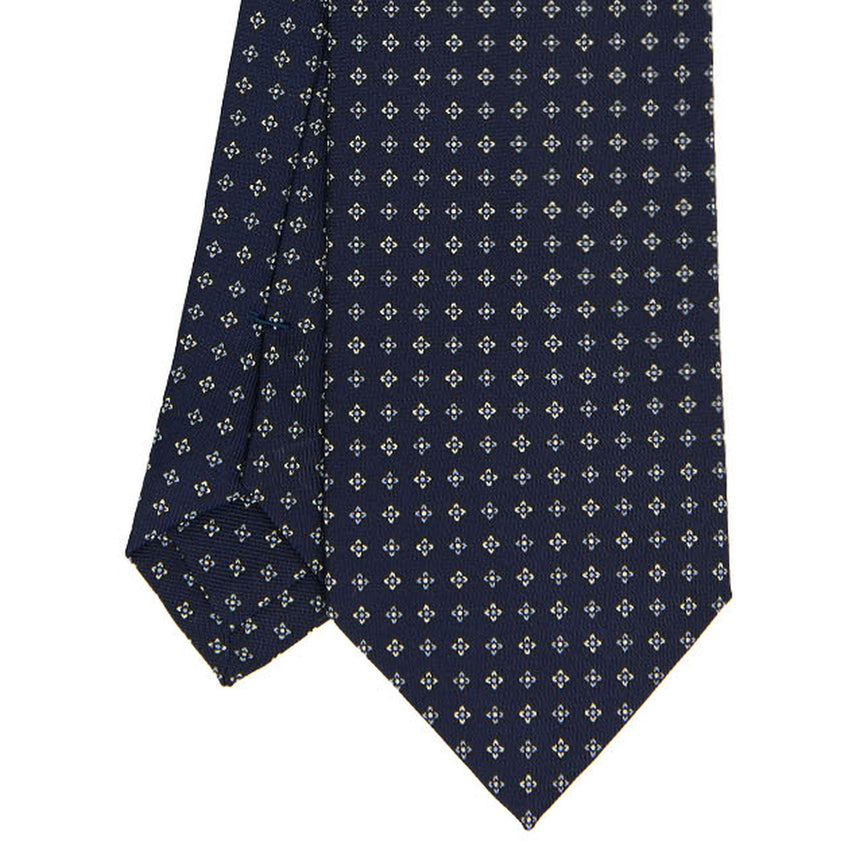 CRAVATTA SARTORIALE IN SETA STAMPATA BLU SCURO