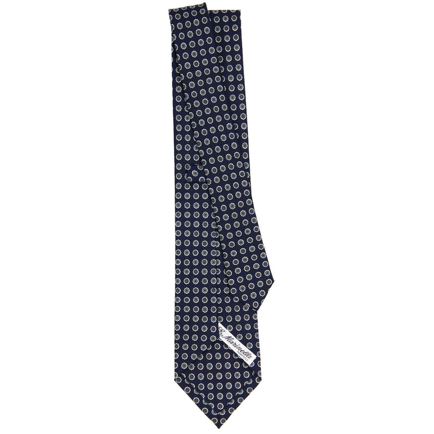 CRAVATTA SARTORIALE IN SETA STAMPATA BLU SCURO
