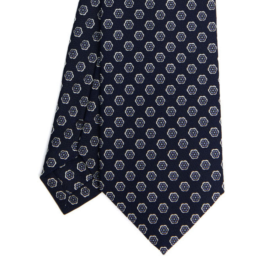 CRAVATTA SARTORIALE IN SETA STAMPATA BLU SCURO