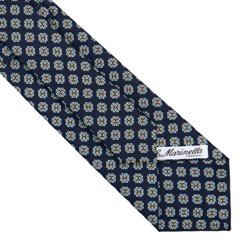 CRAVATTA SARTORIALE IN SETA STAMPATA BLU SCURO