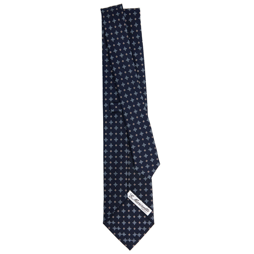 dark_blue_sartorial_classic_silk_tie_small_flower_pattern_full_front_view
