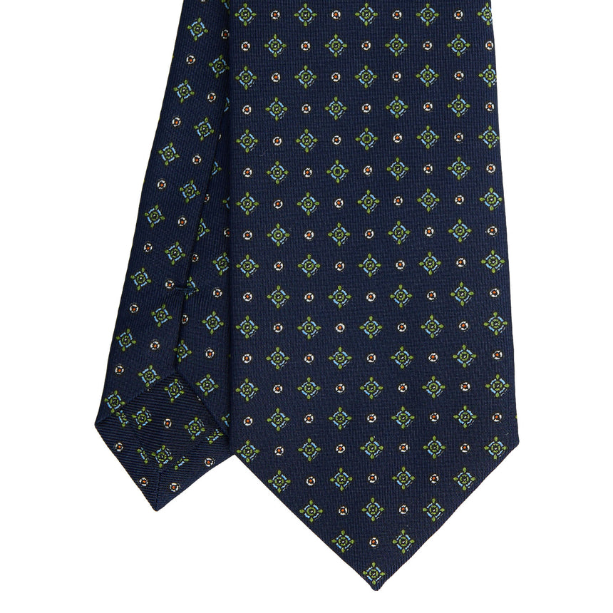 CRAVATTA SARTORIALE IN SETA STAMPATA BLU SCURO