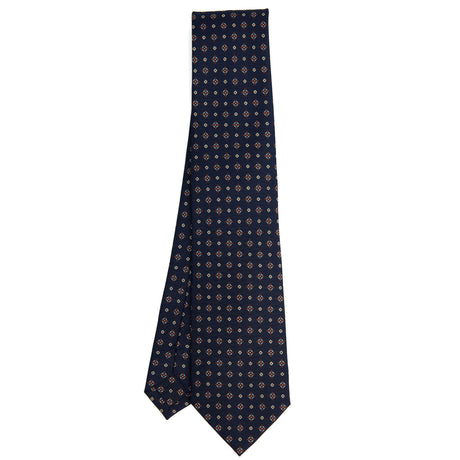 dark_blue_sartorial_classic_silk_tie_small_flower_pattern_full_front_view