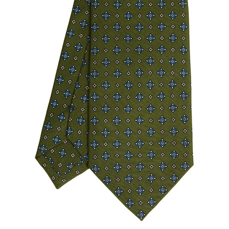 olive_green_classic_silk_tie_small_flower_pattern_tip_detail