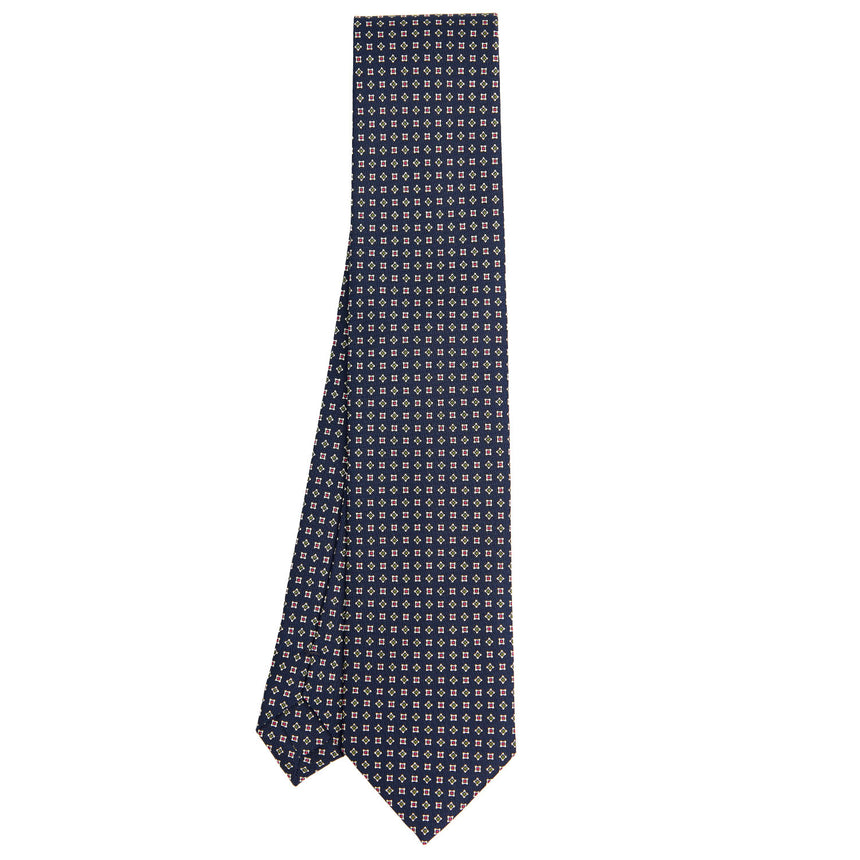 dark_blue_sartorial_classic_silk_tie_small_flower_pattern_full_front_view