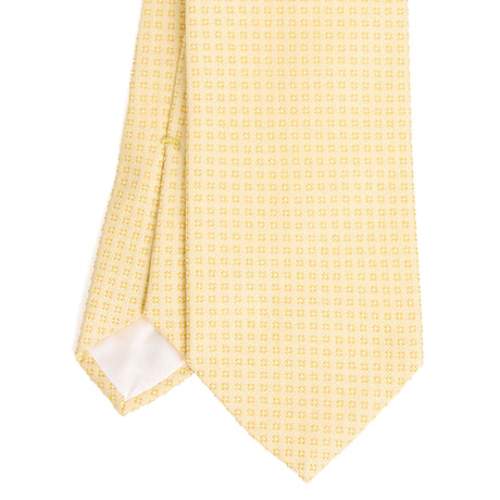 yellow_ceremonial_jacquard_silk_tie_small_geometric_pattern_tip_detail