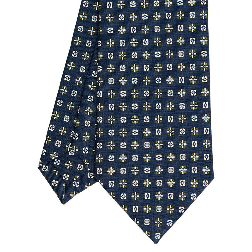 CRAVATTA SARTORIALE IN SETA STAMPATA BLU SCURO