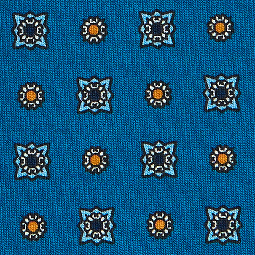 CRAVATTA SARTORIALE IN SETA STAMPATA BLU MEDIO