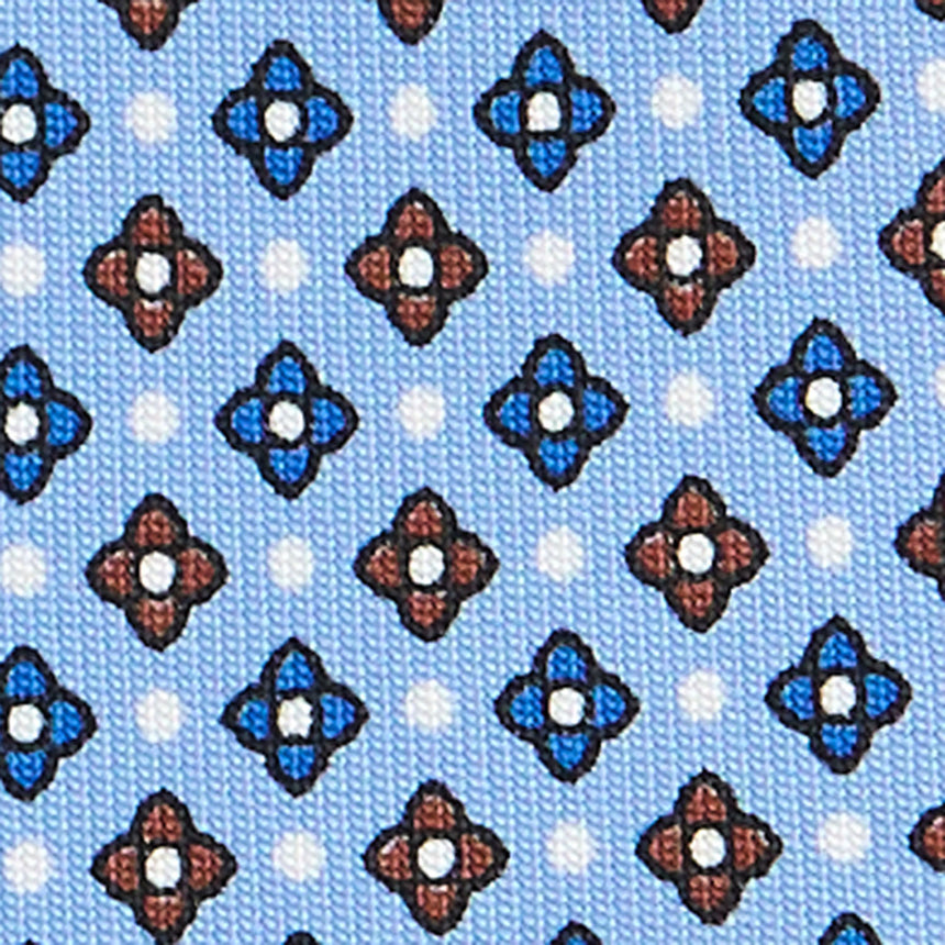 CRAVATTA SARTORIALE IN SETA STAMPATA AZZURRA