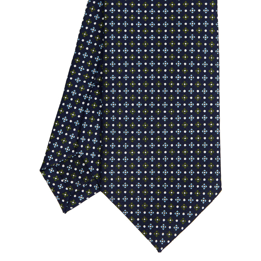 CRAVATTA SARTORIALE IN SETA STAMPATA BLU SCURO