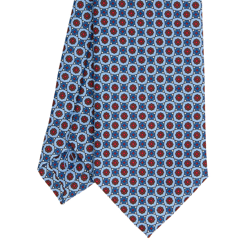 CRAVATTA SARTORIALE IN SETA STAMPATA AZZURRA