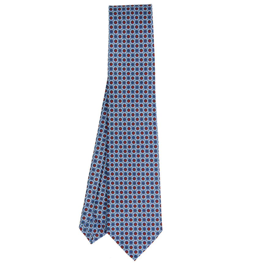 CRAVATTA SARTORIALE IN SETA STAMPATA AZZURRA